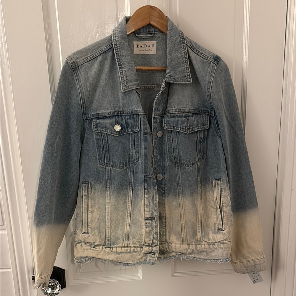 Distressed Blue and Cream Denim Jacket